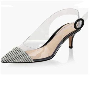 Black Slingback Low Kitten Heels Pointed Toe Pumps